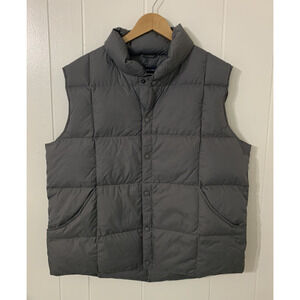 Lands End Puffer Vest Men’s Sz Large Gray 70% Down 30% Feathers Snap Puffy Golf